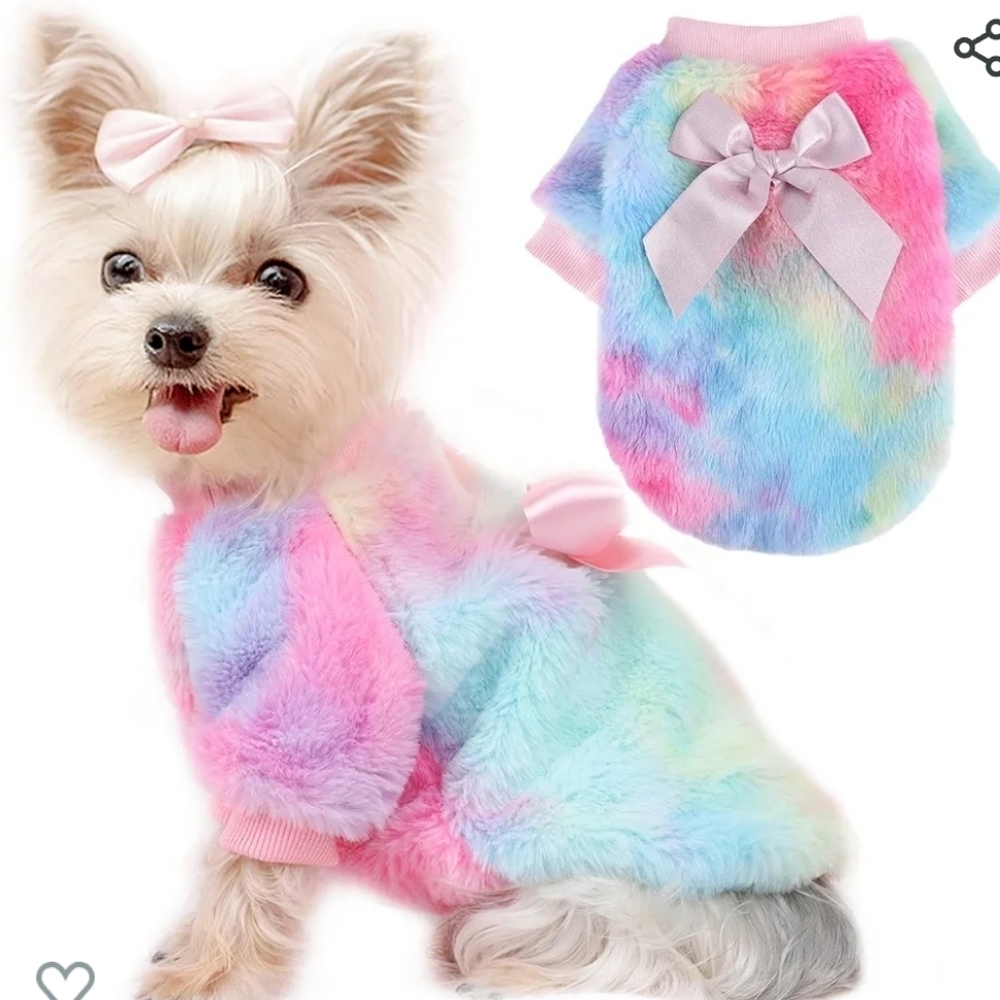 Yikeyo Tie Dye Fleece Coat in Pink, Blue, Purple and Yellow with a Bow Size L